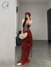 BASERANGE Cotton/Rib Canvas Skirt SKBP-RIB-AU23 Burgundy